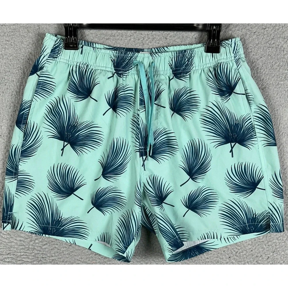 Bearbottom Swim Trunks Mens Large Mint Green Palm Leaf Mesh Lined Board Shorts